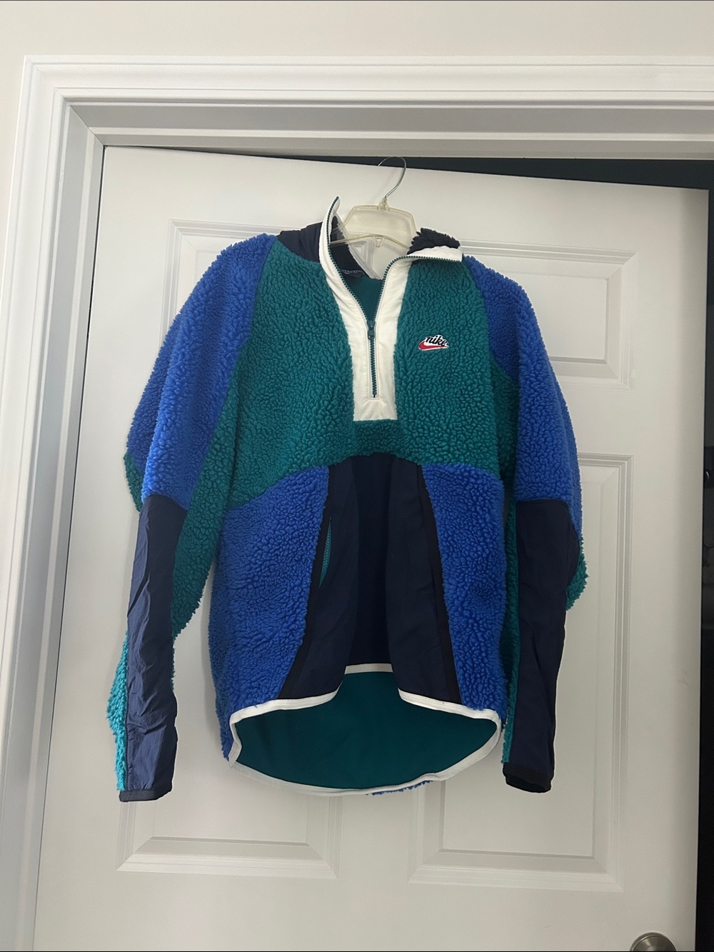 Nike Blue & Teal Colorblock Sherpa Quarter-Zip Pullover
